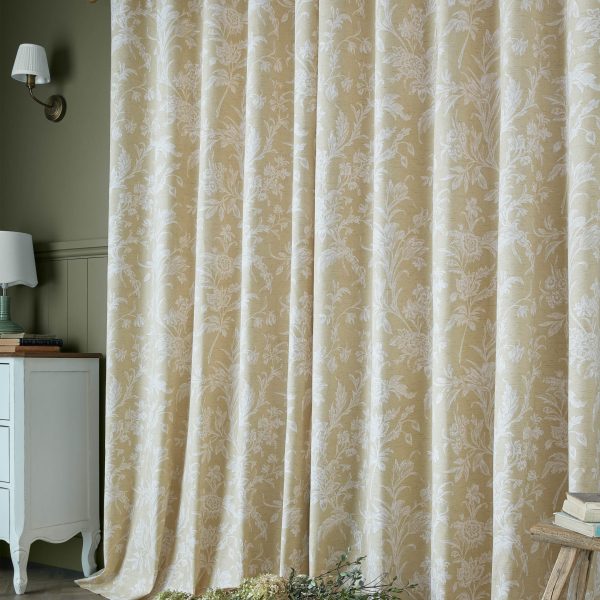 Laura Ashley Lloyd Caramel Readymade Eylet Curtains cameo