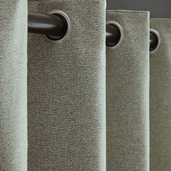 Laura Ashley Milbourne Herringbone Grey-Sage Readymade Eylet Curtains detail eyelet