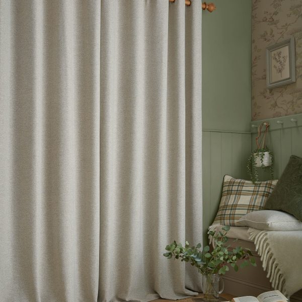 Laura Ashley Milbourne Herringbone Truffle-Natural Readymade Eylet Curtains cameo