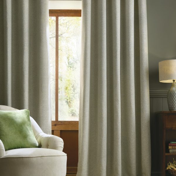 Laura Ashley Milbourne Herringbone Grey-Sage Readymade Eyelet Curtains