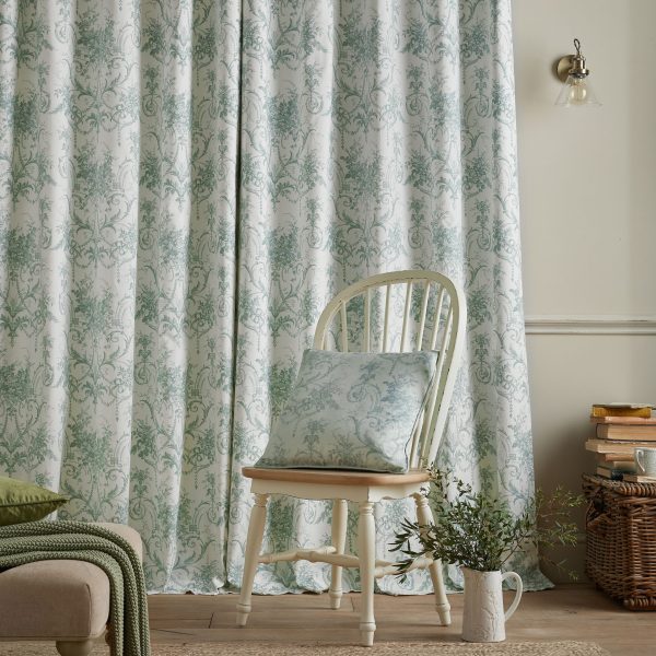 Laura Ashley Tuileries Dark Sage Blackout Ready Made Eyelet Curtains closed