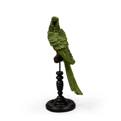 Green Parrot on Perch Figure