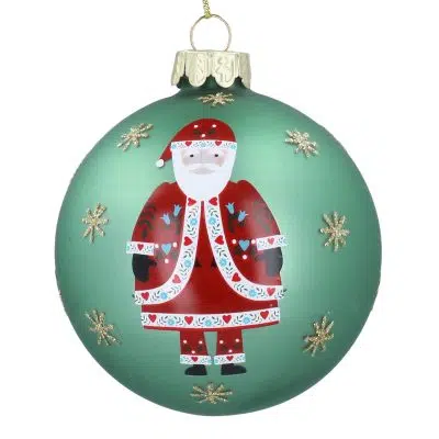 Gisela Graham Matt Sage Green Alpine Santa Glass Ball