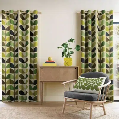 Orla Kiely Multi Stem Fern/Ochre Ready Made Lined Eyelet Curtains