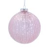 Gisela Graham Glass Bauble 10cm - Opaque Pink/Irid Sparkling Ribbed
