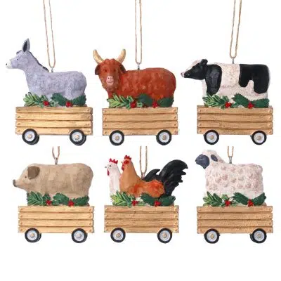 Gisela Graham Resin Farm Animals in Cart Decoration