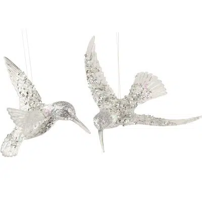 Gisela Graham Clear Hummingbird with Silver Sparkling Wing, 2as