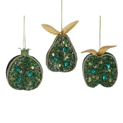 Gisela Graham Polyester Decoration 10cm - Green Sequin Half Fruit, 3as