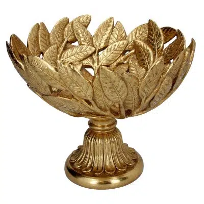 Gisela Graham Resin Ornament 24cm - Gold Leaf Bowl on Pedestal