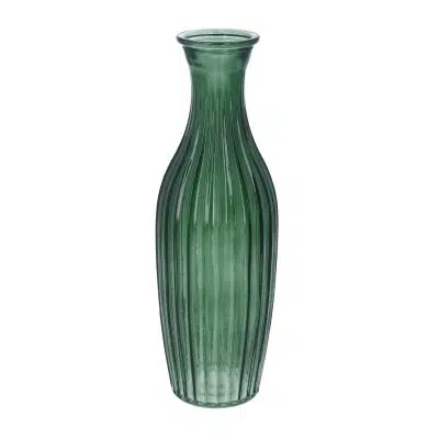 Gisela Graham Emerald Green Glass Ribbed Tall Slim Bud Vase