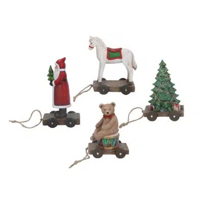 Gisela Graham Resin Ornament 14cm - Vintage Style Pull-A-Long Toy, 4as
