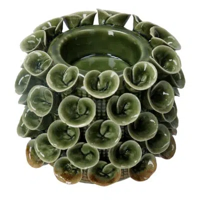 Gisela Graham Ceramic T-Lite Holder 12cm - Antiqued Green Pixie Lichen