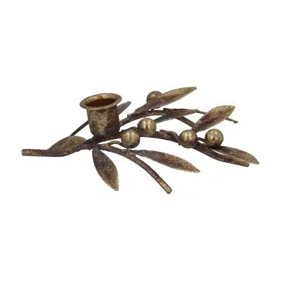 Gisela Graham Iron Candlestick 18cm - Antique Gold Sprig/Berries