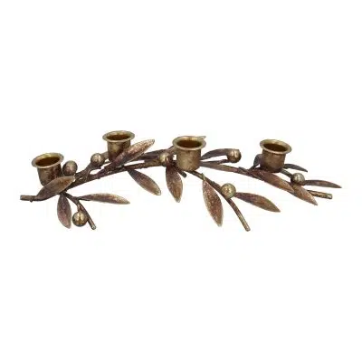 Gisela Graham Iron Candelabra 33cm - Antique Gold Sprig/Berries