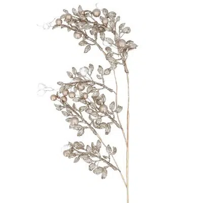 Gisela Graham Gold Glitter Leaf Spray w Clear/Gold Berries