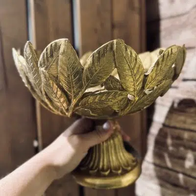 Gisela Graham Resin Ornament 24cm - Gold Leaf Bowl on Pedestal