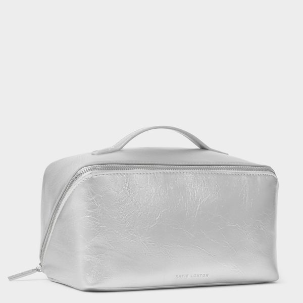 Katie Loxton Large Fold-Out Wash Bag  Silver Patent Crackle