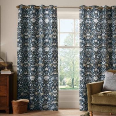 William Morris At Home Lodden Prussian Blue Ready Made Eyelet Curtains main