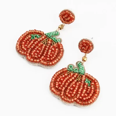 My Doris Orange Beaded Pumpkin Drop Earrings
