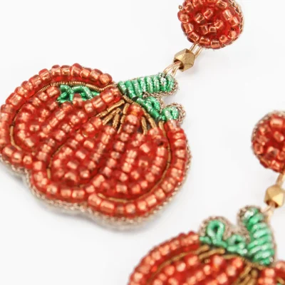 My Doris Orange Beaded Pumpkin Drop Earrings