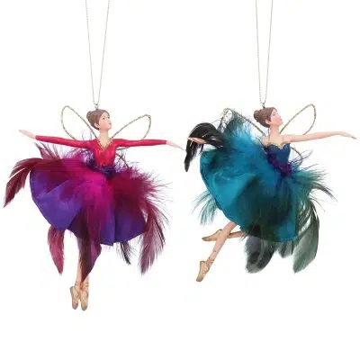 Gisela Graham Resin Flying Fairy in Purple/Teal Fabric
