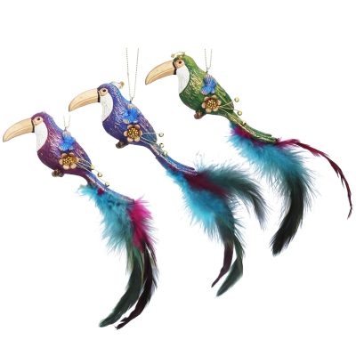 Gisela Graham Resin Hanging Dec 19cm - Paradise Garden Toucan with Feather Tail, 3as