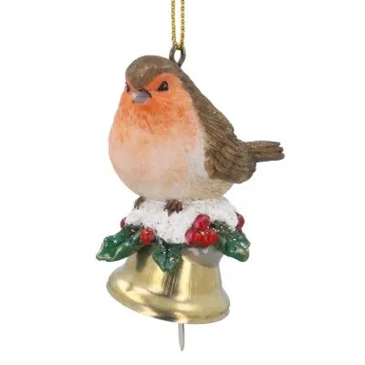 Gisela Graham Resin Robin on Bell Decoration