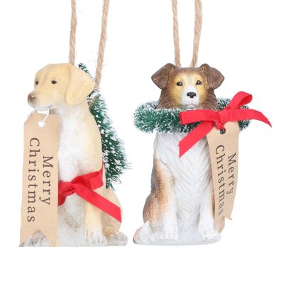Gisela Graham Resin Dog Decoration with Wreath 9cm