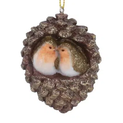 Gisela Graham Resin Robins in Pinecone Decoration