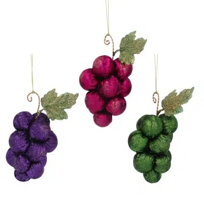 Gisela Graham Brocade Grape Bunch with Metal Leaf Decoration, 3as