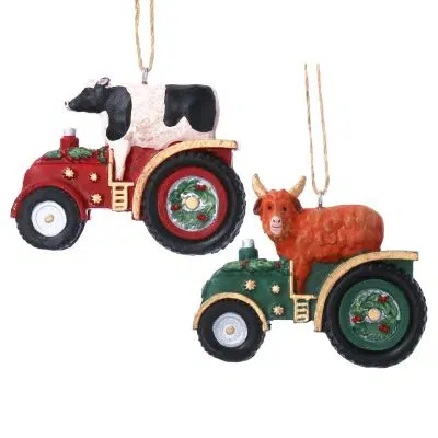 Gisela Graham Resin Cow in Tractor Decoration, 2as