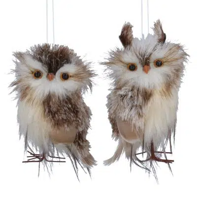 Gisela Graham Fluffy Feather Owl Decoration, 2as