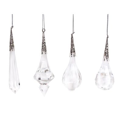 Gisela Graham Acrylic Hanging Dec 12cm - Crystal Drop w Silver Top, 4as