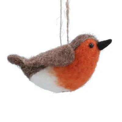 Gisela Graham Wool Hanging Decoration 8cm - Robin