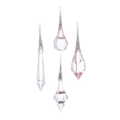 Gisela Graham Acrylic Hanging Dec 14cm - Pink Crystal Drop with Silver Top, 4as