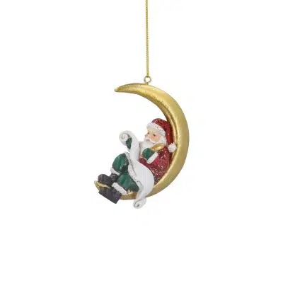 Gisela Graham Resin Hanging Decoration 8cm - Nostalgia Santa on Moon