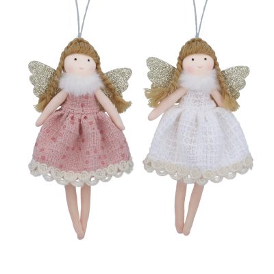 Gisela Graham Fabric Hanging Dec 17cm - Pink/White Lace Fairy, 2as