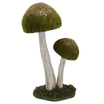 Gisela Graham Polyfoam Orn 24cm - Green Toadstool Duo with Gold Glitter