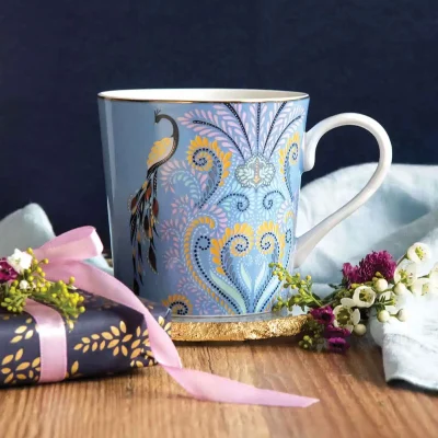 Sara Miller Peacock Filigree Mug Blue