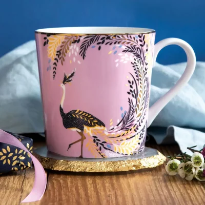 Sara Miller Ostrich Tail Feathers Mug Pink