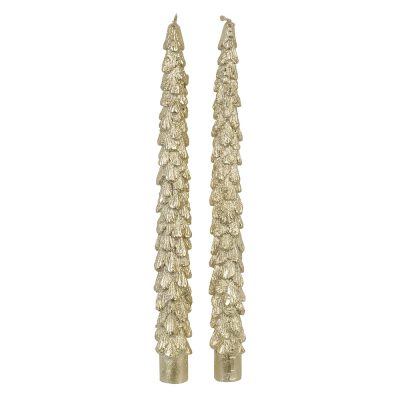 Set of 2 Gold Xmas Tree Candles