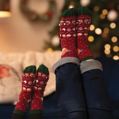 Alternative view of Wrendale Robin Christmas Children's Socks - Season's Tweetings Fair Isle