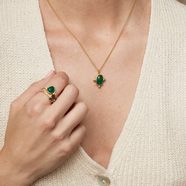 Ashiana Naples Stacking Ring Set Green & Labradorite