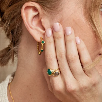 Ashiana Naples Stacking Ring Set Green & Labradorite