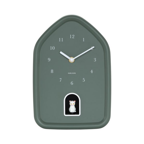 Karlsson Wall Clock Modern Kitty Jungle Green
