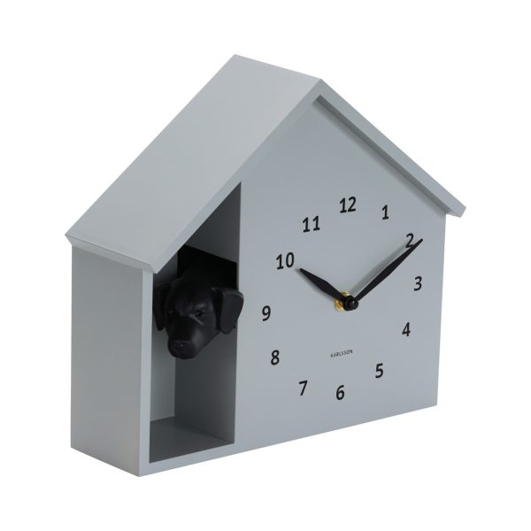 Karlsson Wall Clock Peeking Doggy Mouse Grey