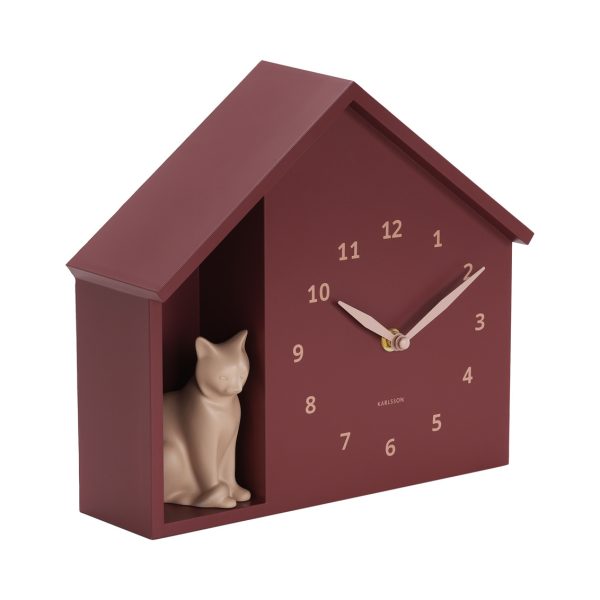 Karlsson Wall Clock Siting Cat Burgundy Red