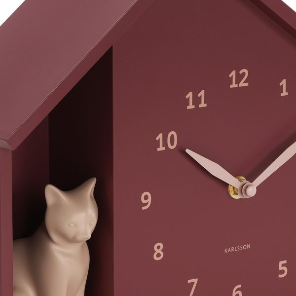 Karlsson Wall Clock Siting Cat Burgundy Red