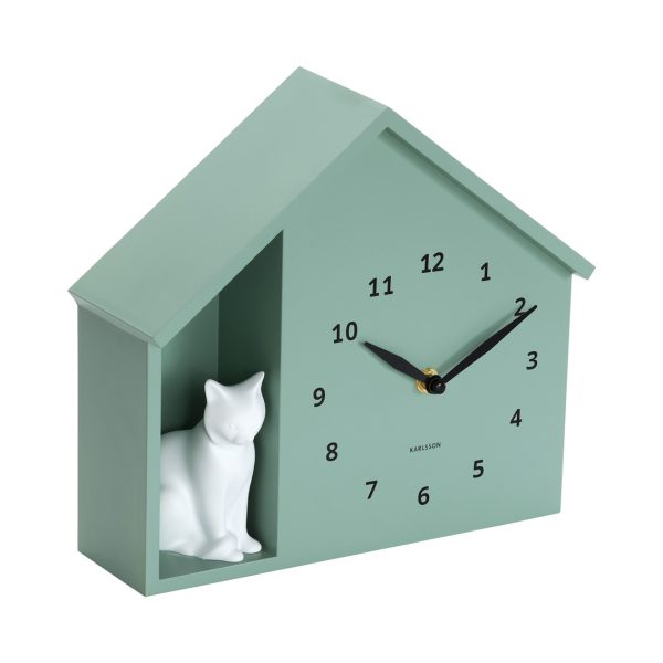 Karlsson Wall Clock Siting Cat Grayed Jade