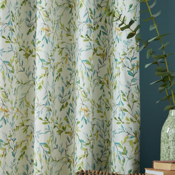 Laura Ashley Brayton Leaves Readymade Lined Eyelet Curtains pattern